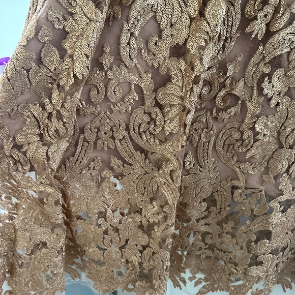 Dress the Population Blair Sequin gold  nude lace midi dress L - Picture 7 of 14